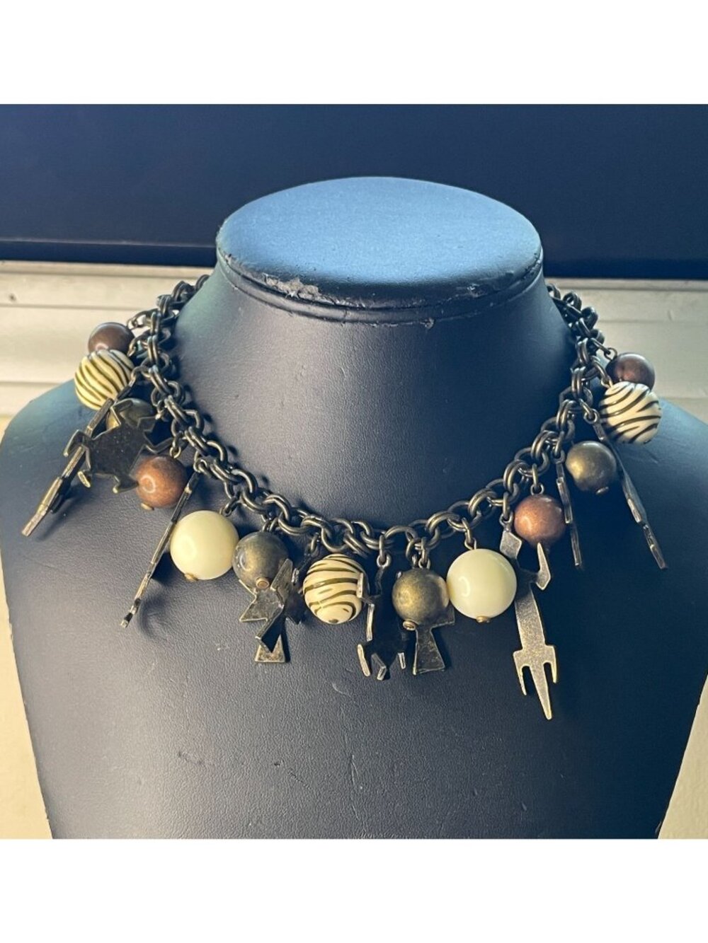 Vintage 1980s High Fashion Tribal Charm Choker Necklace Avant Garde 16"